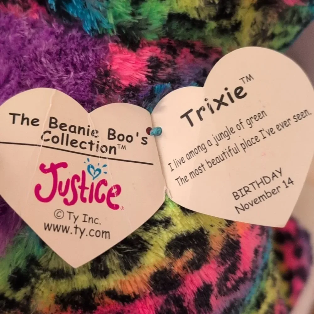 Y2K Justice Beanie Boo Trixie Jumbo Rainbow Leopard‎ Plush Toy 17